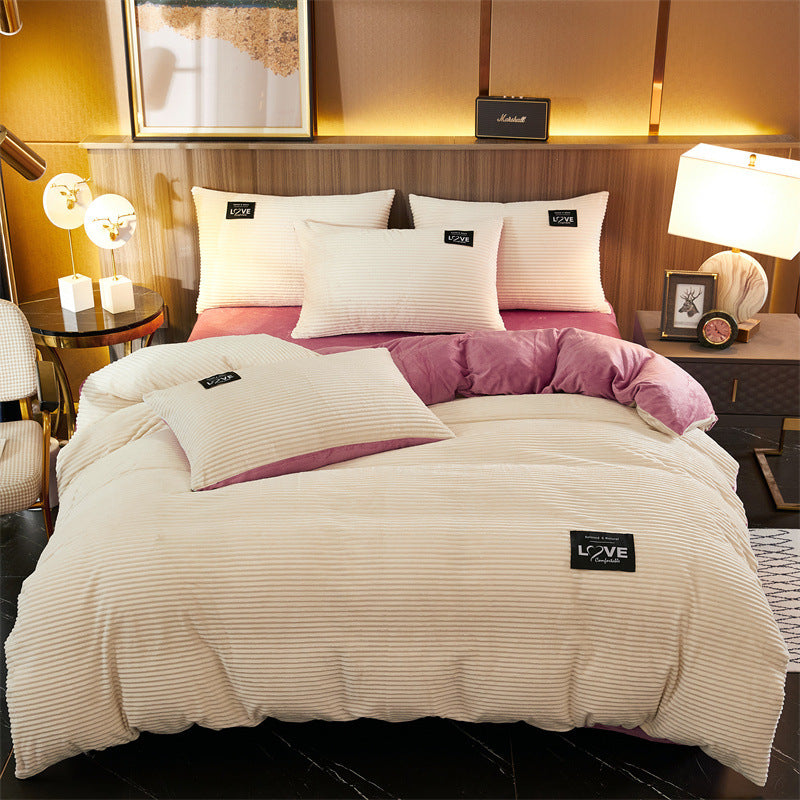 Restavia™ - Velvet Coral Fleece Duvet Cover with Pillowcases