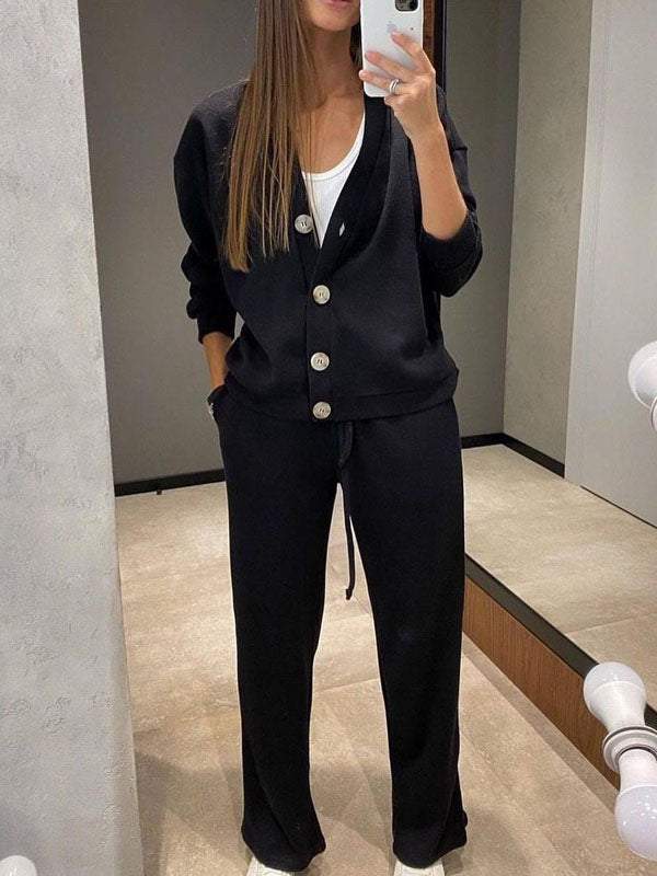 Cozy Casual V Neck Sweater and Pants Set