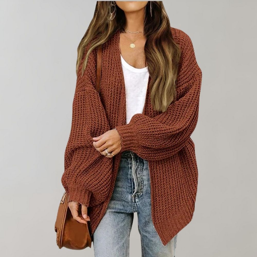 Cozy Open Knit Cardigan with Bishop Sleeves