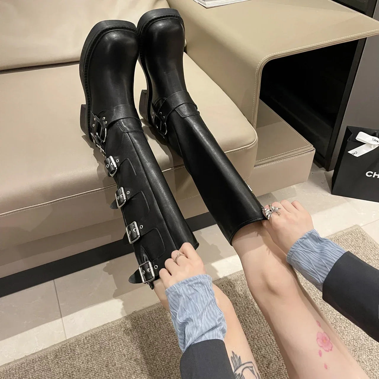 Edgy Low Heel Punk Gothic Rock Boots