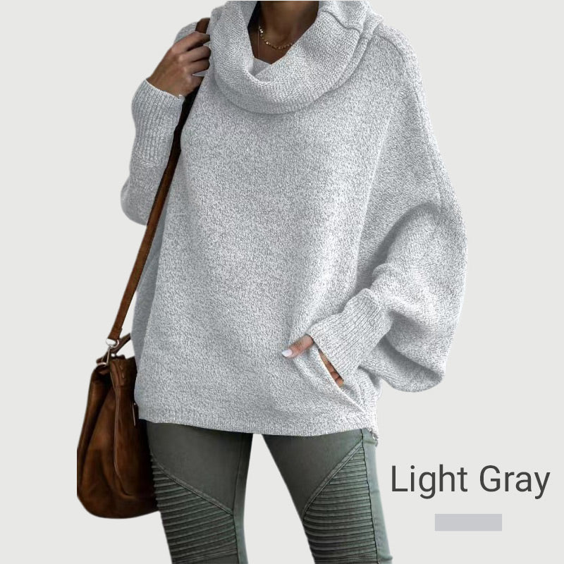 Cozy Batwing Cowl Neck Sweater with Pockets