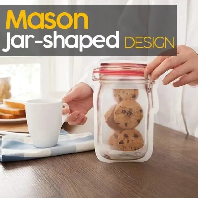 Reusable Mason Jar Style Ziplock Bags Leak-Proof Storage Pouches