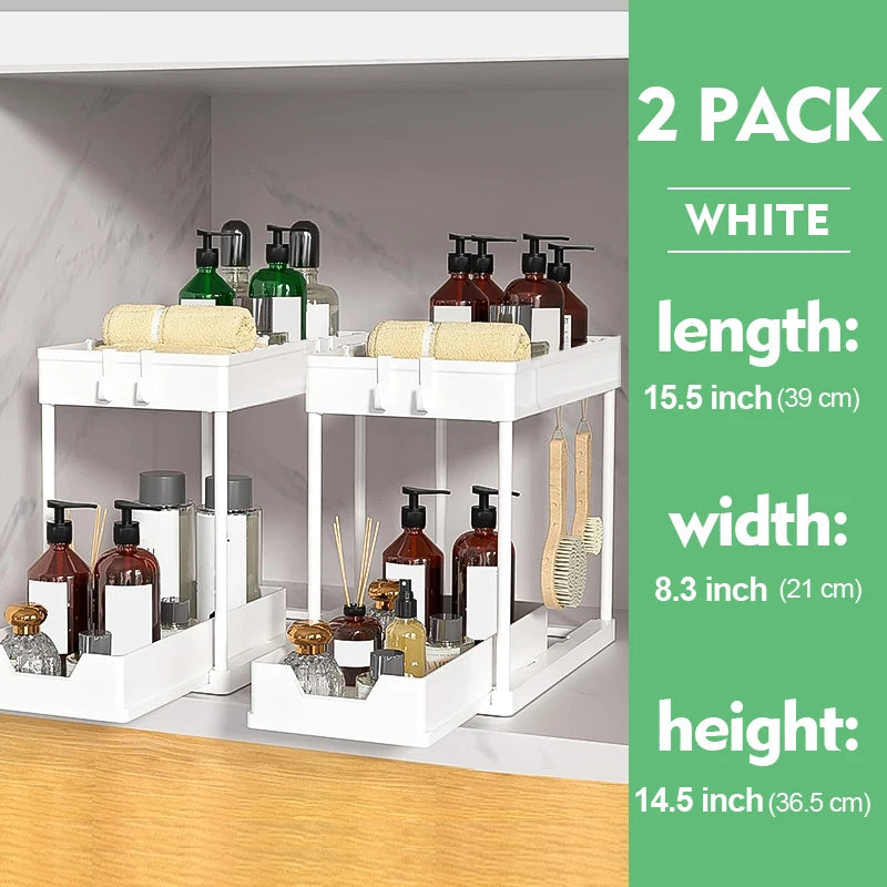 OrganizeEase™ - 2-Tier Sliding Under Sink Cabinet Organizer Rack