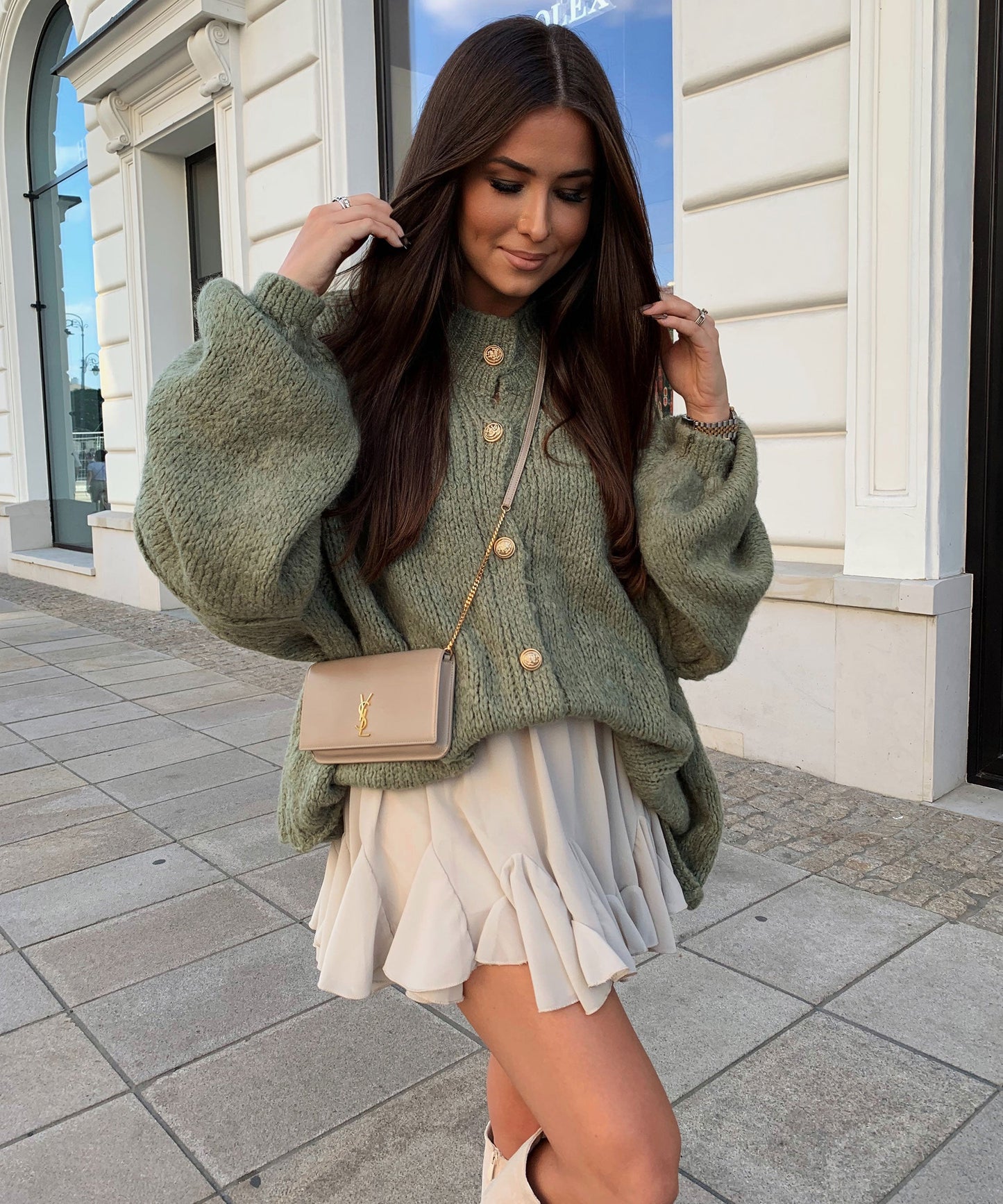 Cozy Oversized Knit Cardigan in Soft Khaki