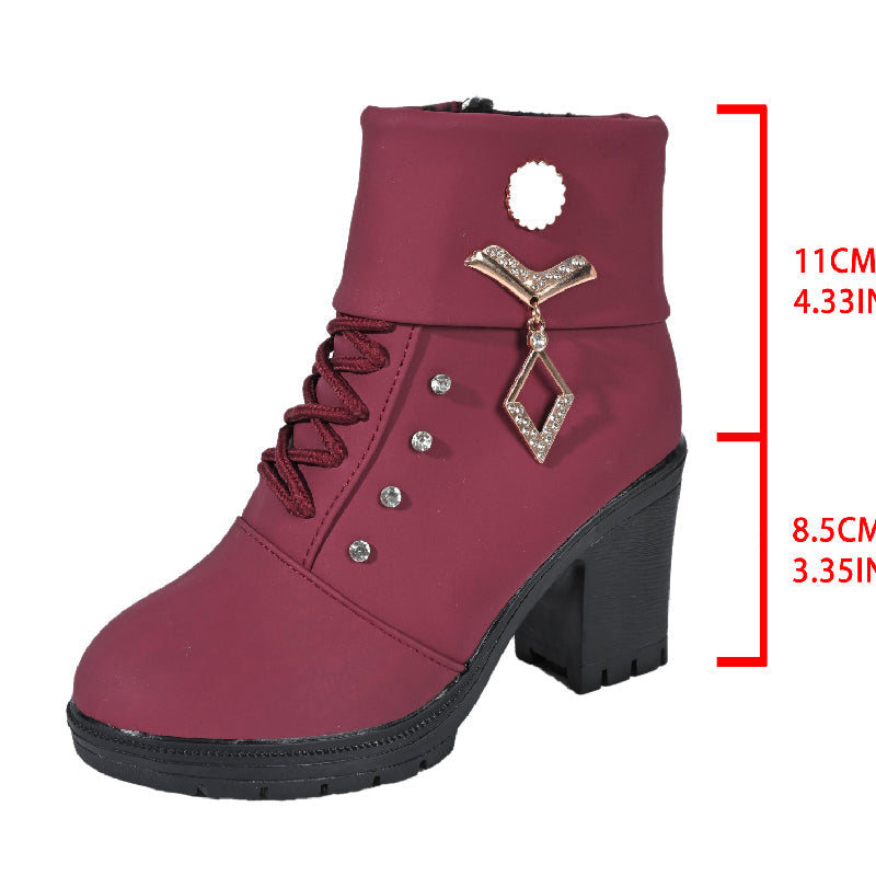 Chic Rhinestone Ankle Boots with Chunky Heel