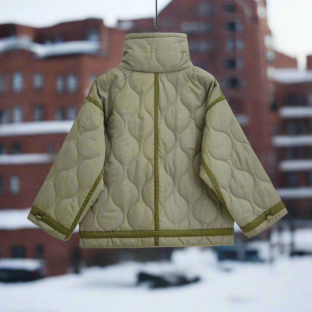 Women’s Cotton Hip-Length Jacket with Stand Collar and Drawstring