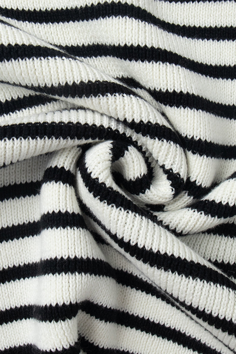 Cozy Striped Polo Neck Knit Sweater