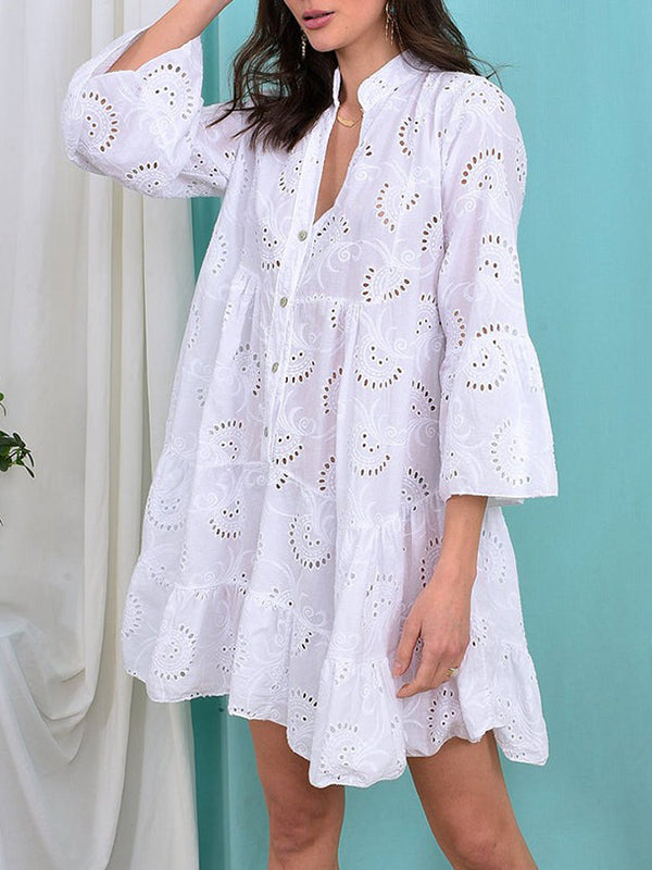 A-Line V-Neck Mini Dress with Flared Sleeves