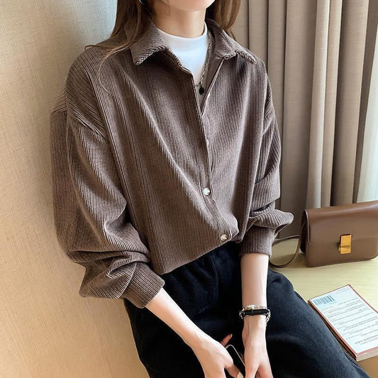 Cozy Corduroy Button-Up Shirt for Women