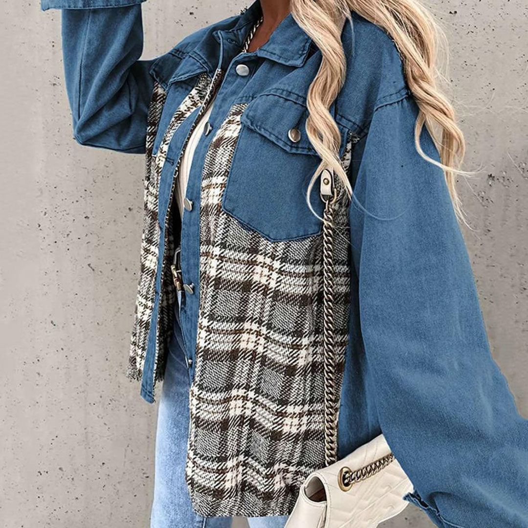 Chic Plaid Jacket with Classic Collar for Women