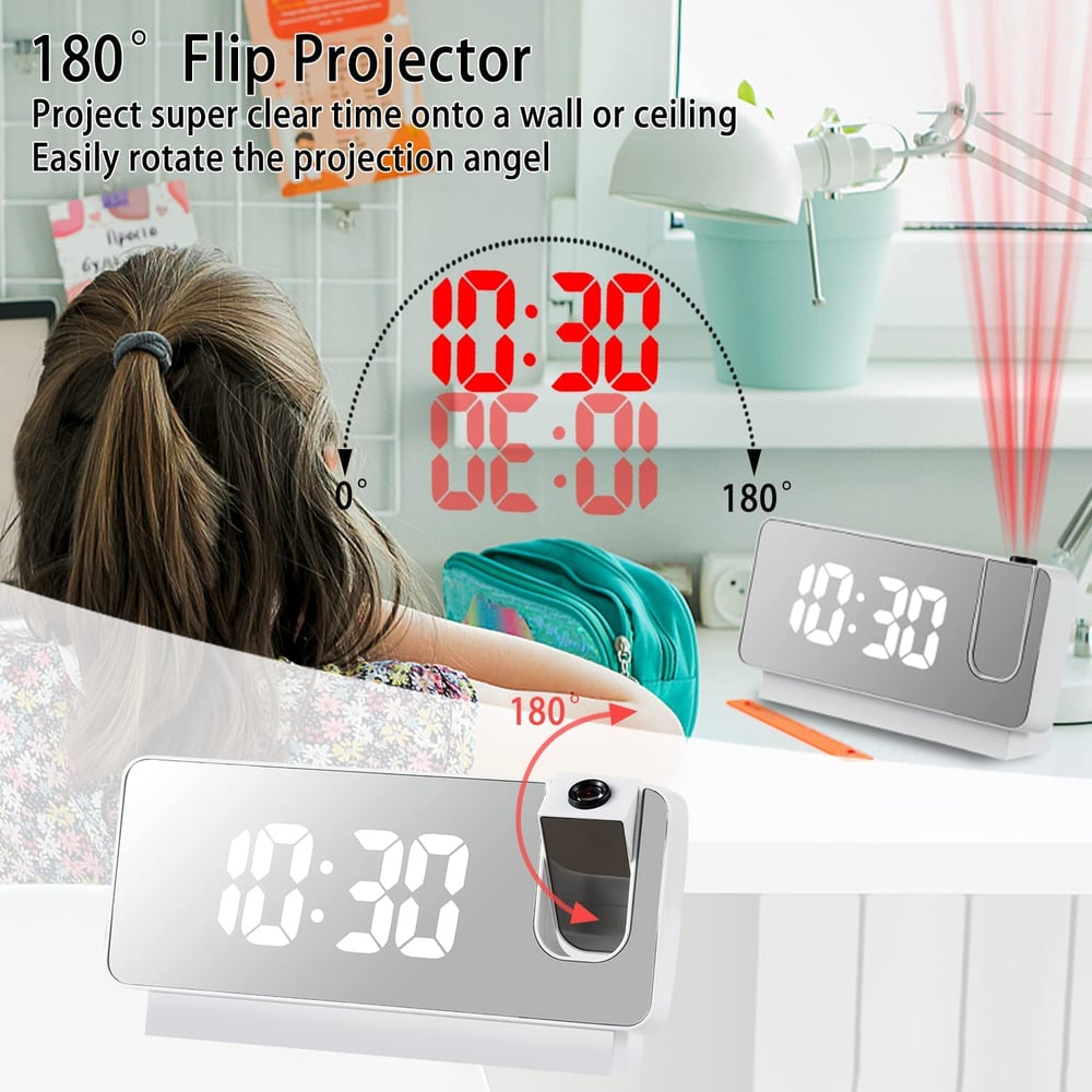 AlarmProject™ - LED Mirror Alarm Clock with Dual Alarms & Temp Display