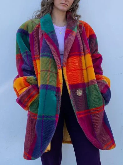 Colorful Oversized Checkered Jacket for Women