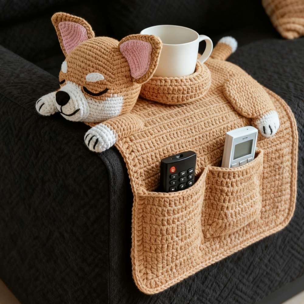 Cozy Crocheted Sofa Organizer for Pets and Living Room Storage