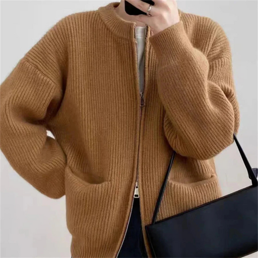 Elegant Zippered Cardigan for Women Plus Size Comfort