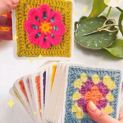 Colorful Granny Square Crochet Card Designs Set