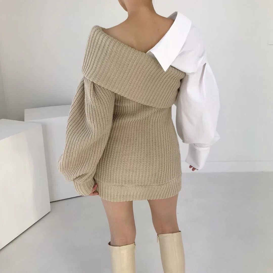 Patchwork Knit Sweater Dress