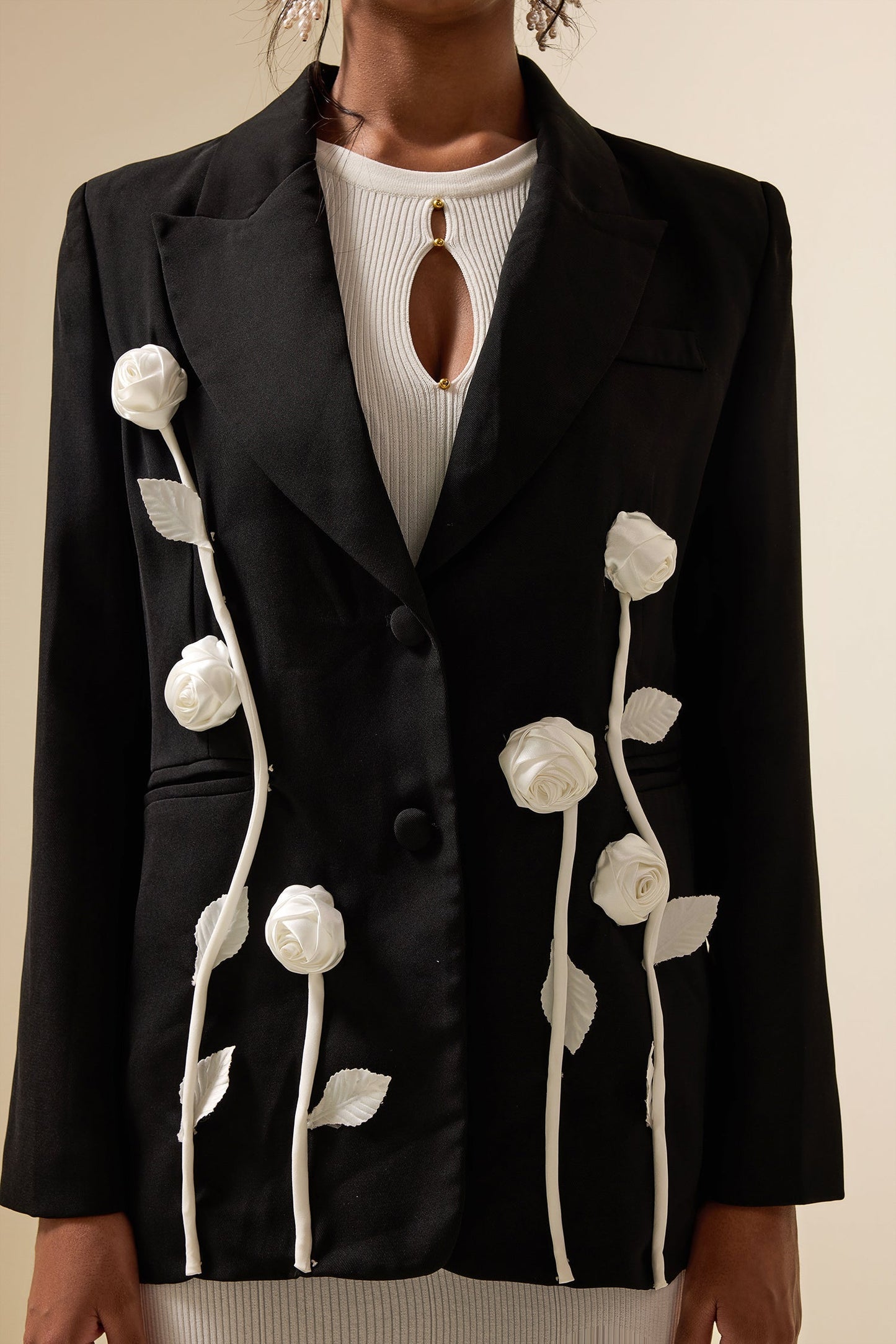 Floral Contrast Long Sleeve Blazer Jacket