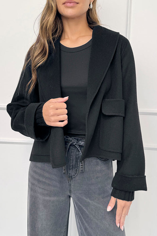 Cozy Shawl Collar Crop Coat with Pockets