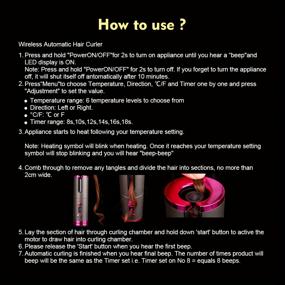 CurlFree™ Rechargeable Portable Hair Curler Wand with Auto-Off Safety