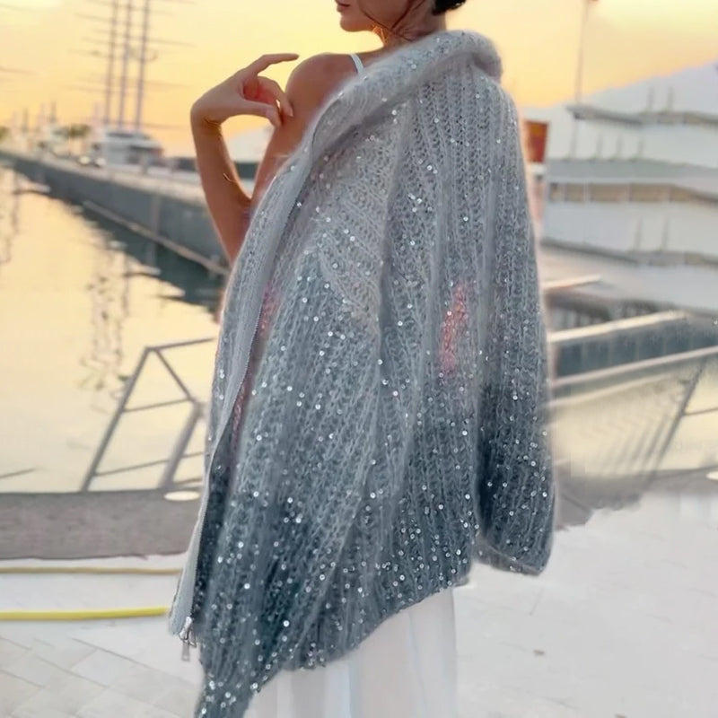Sparkling Knit Cardigan with Glitter Sequins