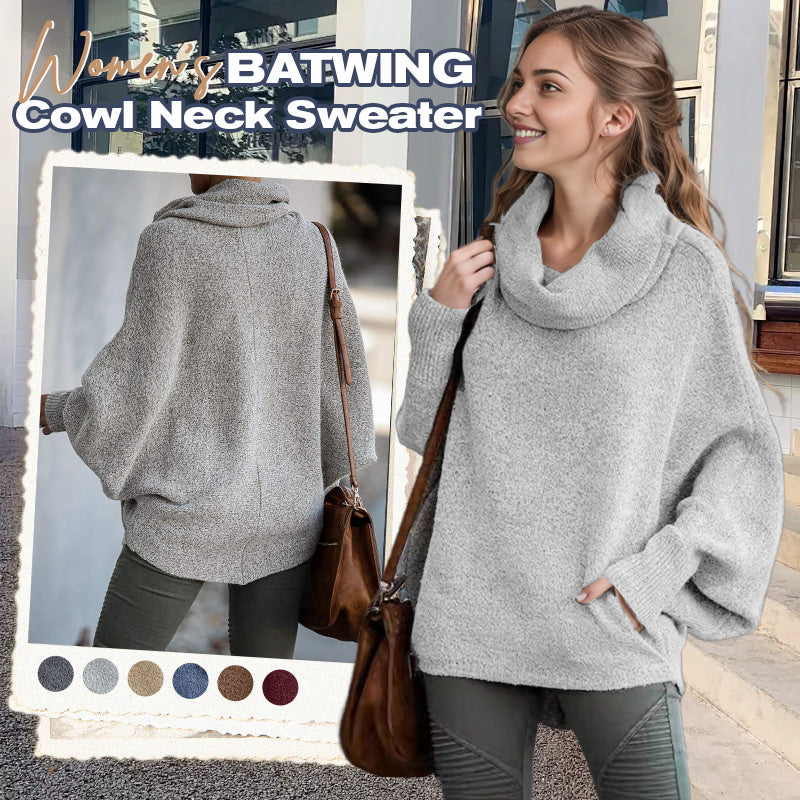 Cozy Batwing Cowl Neck Sweater with Pockets