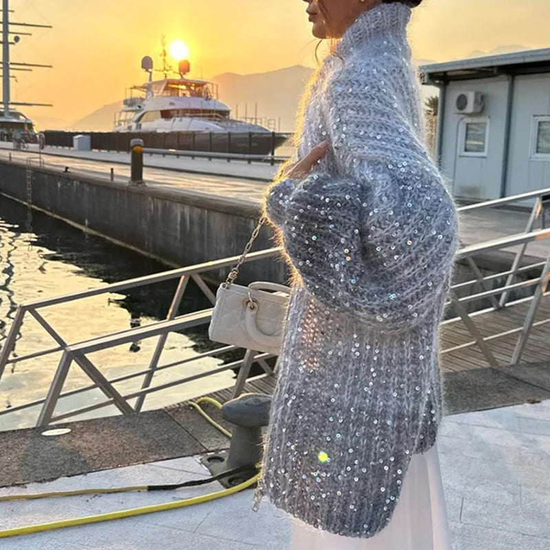 Sparkling Knit Cardigan with Glitter Sequins