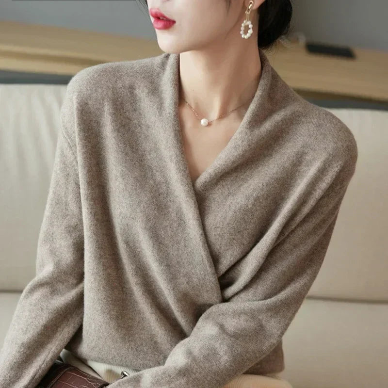 Cashmere Luxe - Elegant Crossed Sweater for Women