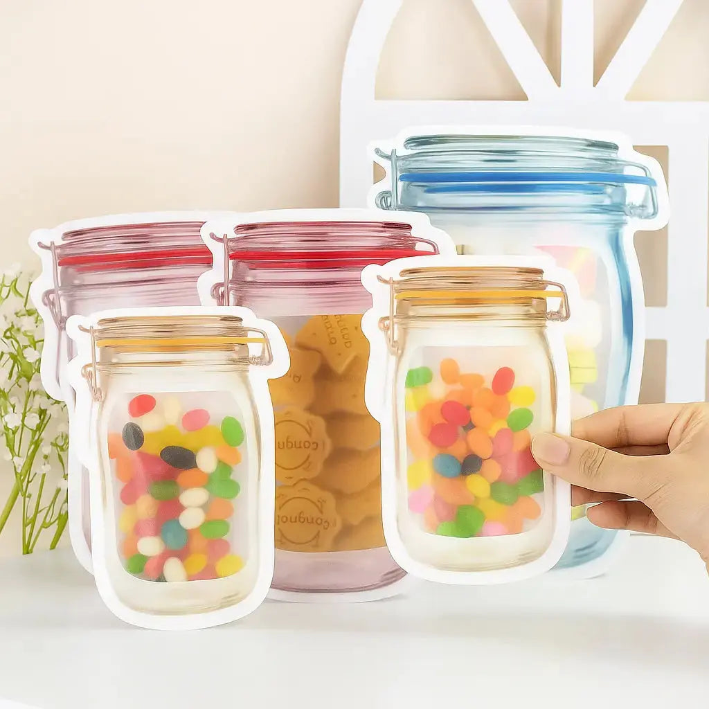 Reusable Mason Jar Style Ziplock Bags Leak-Proof Storage Pouches