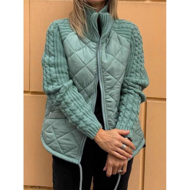 Cozy Quilted Jacket with Knit Sleeves for Women