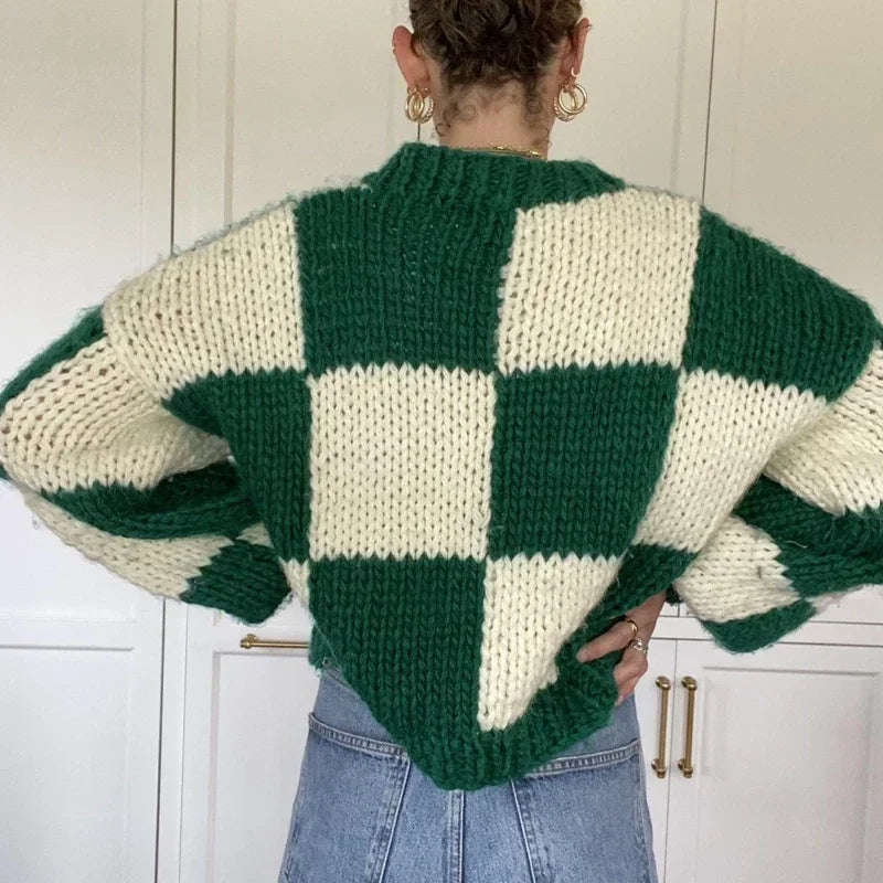 Cozy Plaid Cropped Sweater