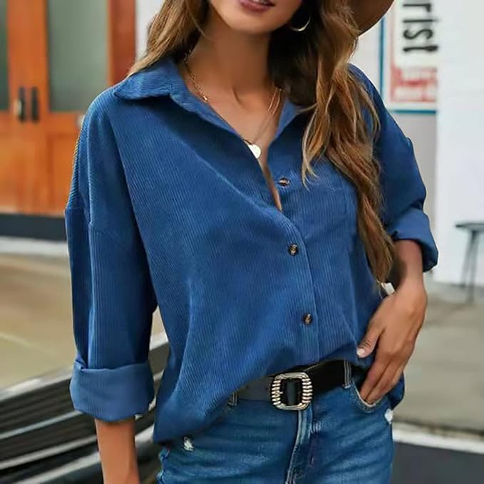 Soft Corduroy Button-Up Shirt for Women