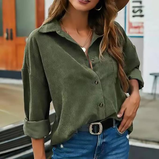 Soft Corduroy Button-Up Shirt for Women