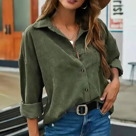 Soft Corduroy Button-Up Shirt for Women