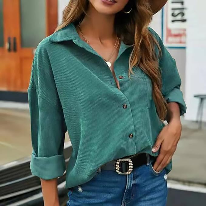 Soft Corduroy Button-Up Shirt for Women