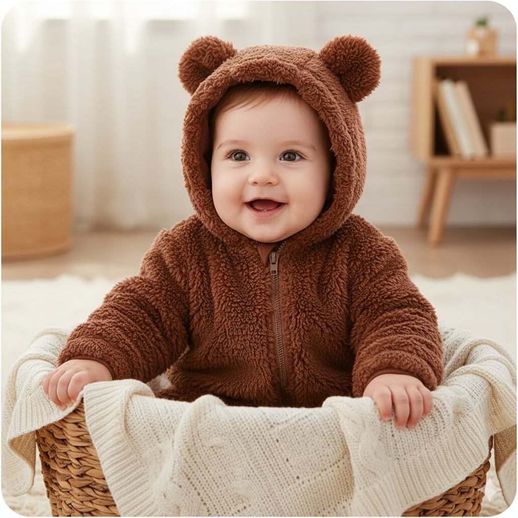 Lunoa™ - Baby Hooded Bear Ear Fluffy Romper