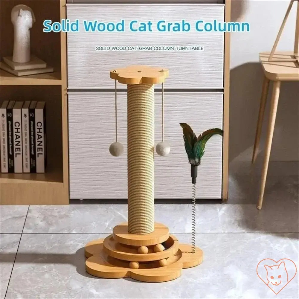 PurrfectPlay™ - Wooden Cat Turntable & Sisal Scratching Post