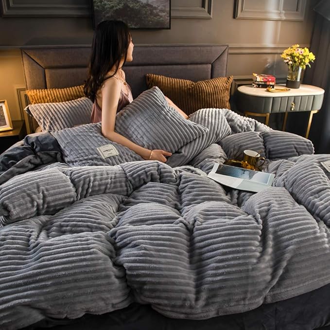 Restavia™ - Velvet Coral Fleece Duvet Cover with Pillowcases