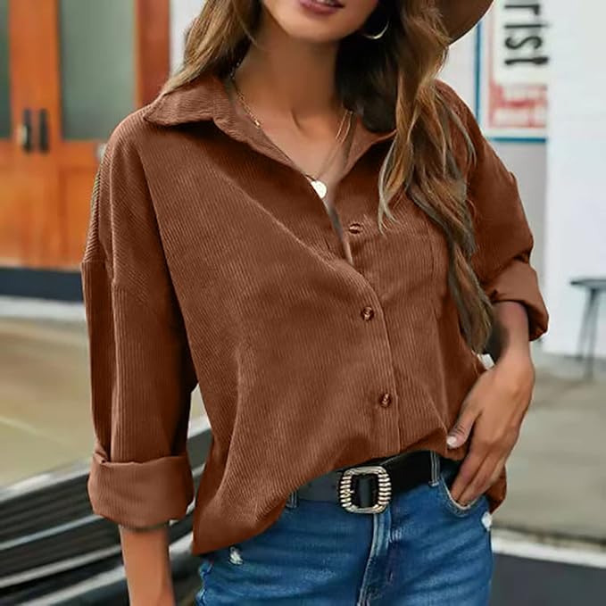 Soft Corduroy Button-Up Shirt for Women
