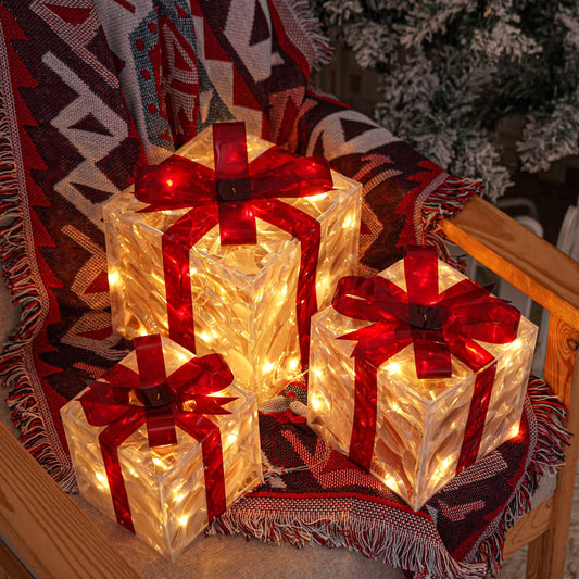 Festive LED Light Gift Box Set for Holiday Decor