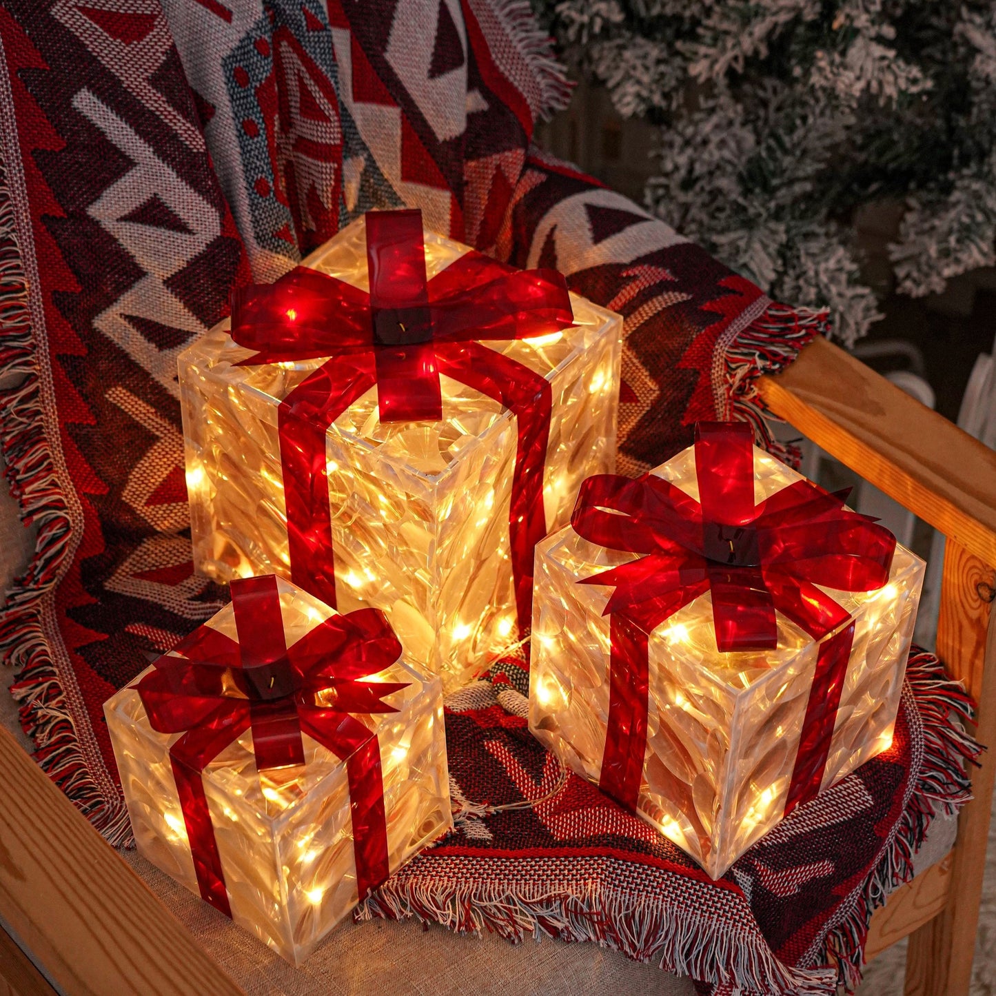 Festive LED Light Gift Boxes Set for Holiday Decor