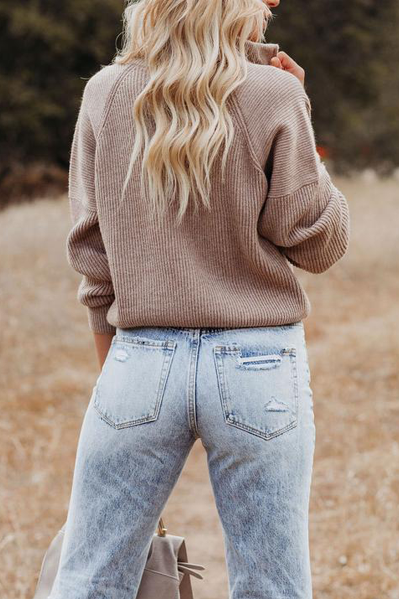 Cozy Casual Patchwork Zipper Collar Sweater