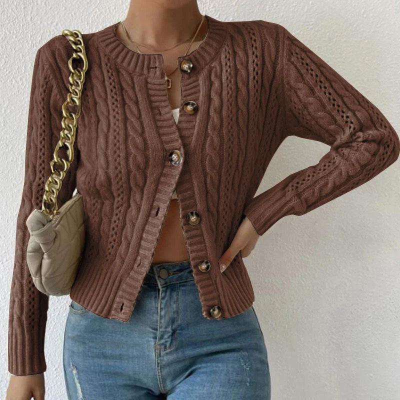 Cozy Cable Knit Button-Up Cardigan for Women