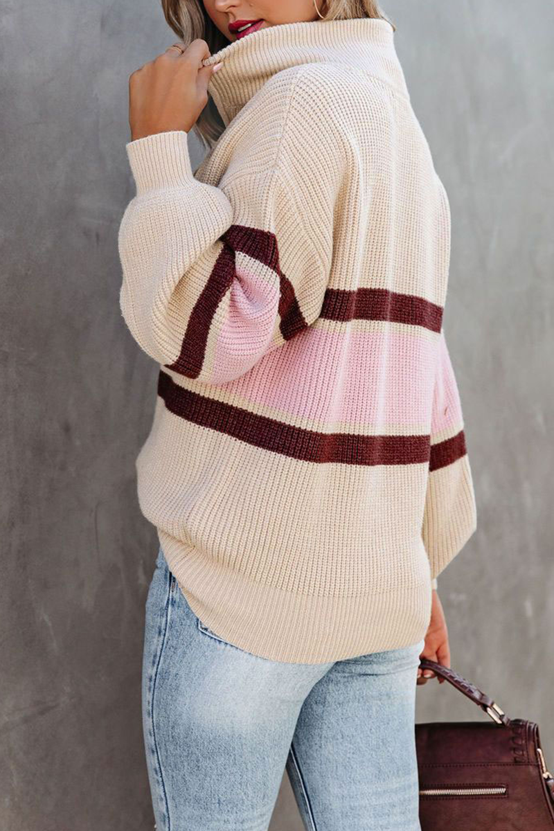 Cozy Casual Patchwork Zipper Collar Sweater