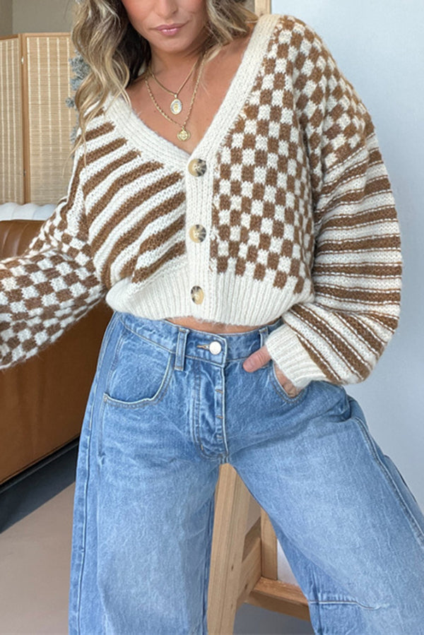 Plaid Striped Lightweight Knit Cardigan