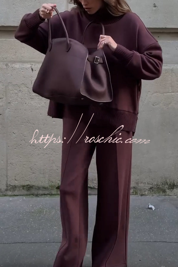 Cozy Turtleneck Sweatshirt & Elastic Waist Pocketed Pants Set