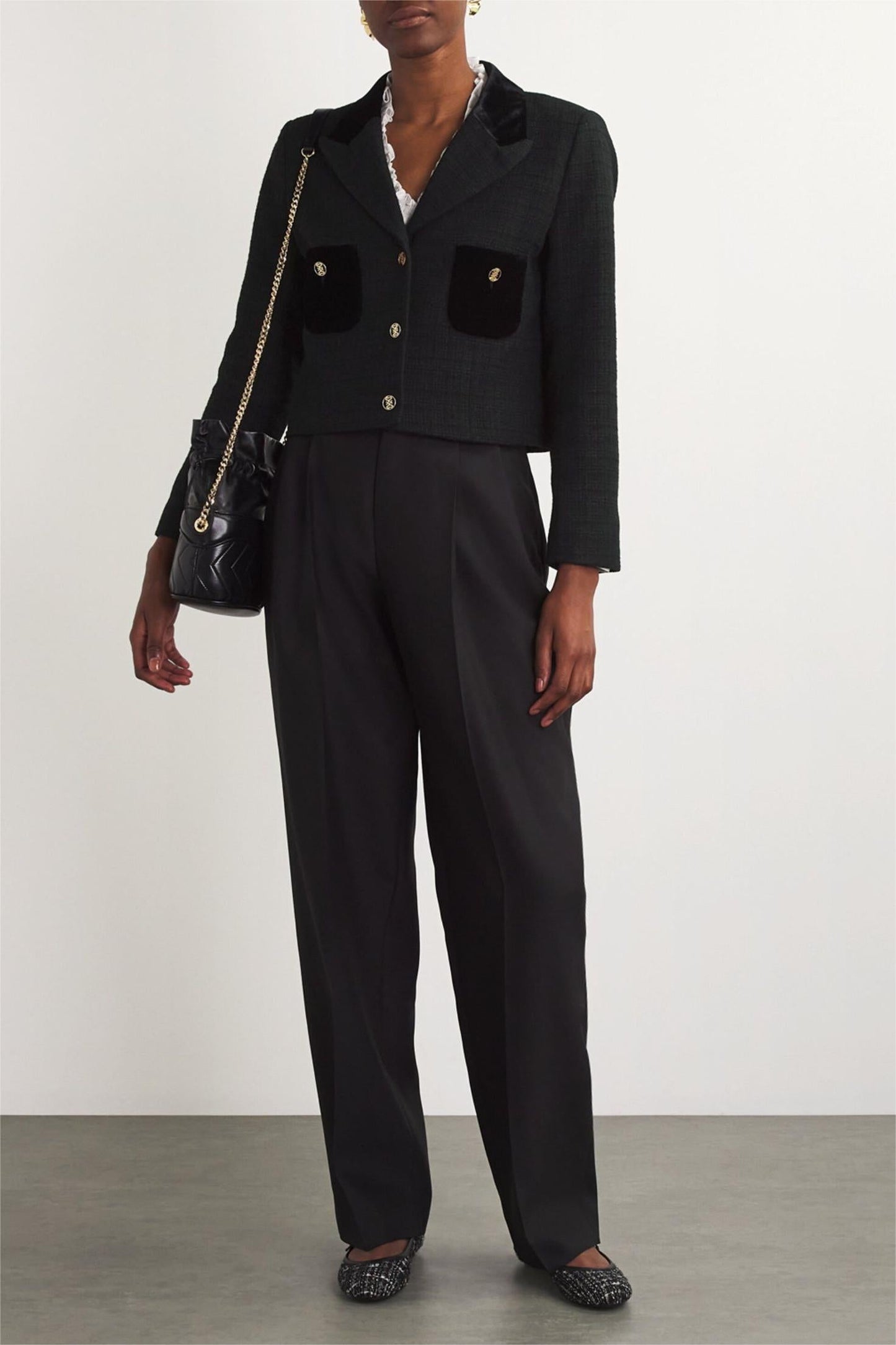 Velvet Blazer with Metal Button Details
