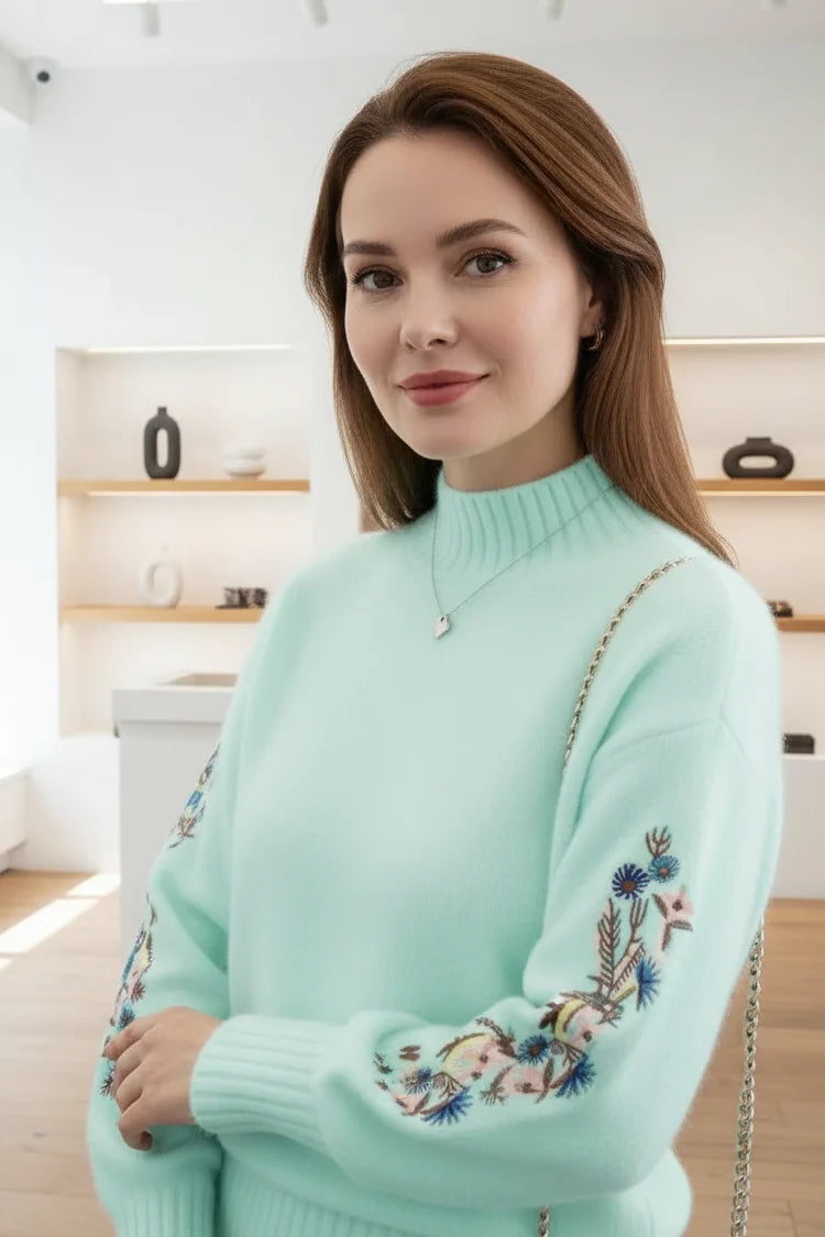 Floral Pattern Cozy Knit Sweater