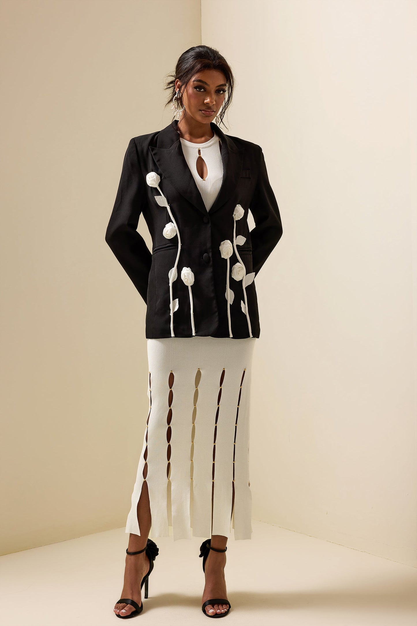 Floral Contrast Long Sleeve Blazer Jacket