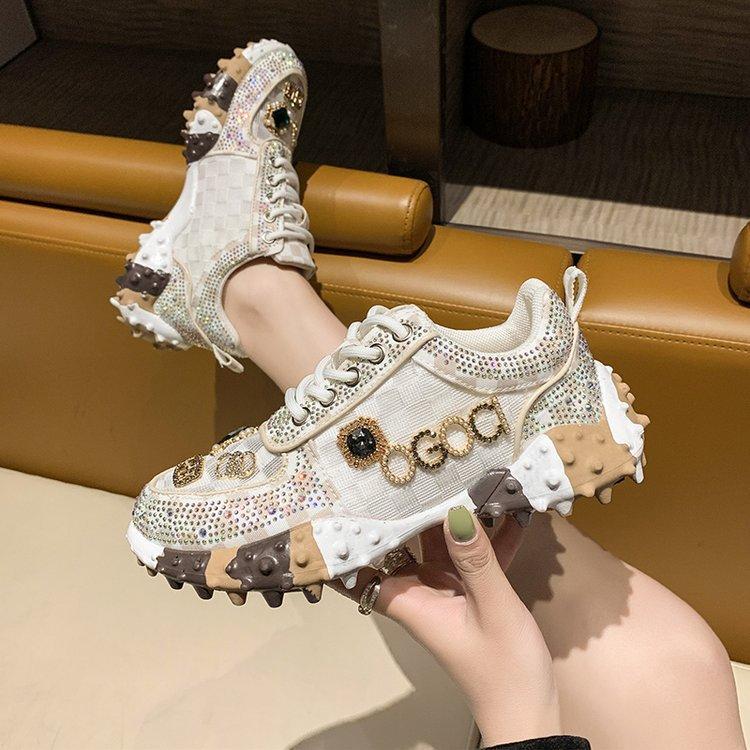 Chic Rhinestone Mesh Sneakers