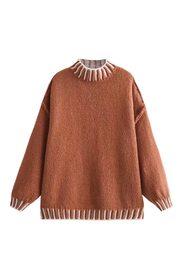 Cozy Turtleneck Color Block Pullover Sweater